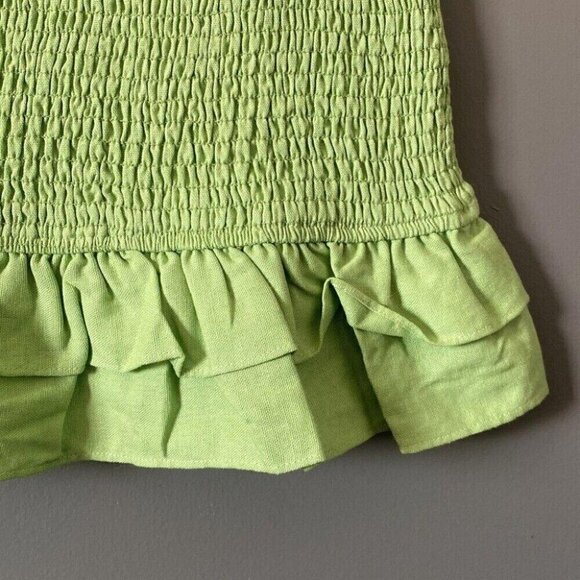 English Factory Green Smocked Mini Dress L Puff Sleeve Ruffle Hem Western Boho - Picture 4 of 12